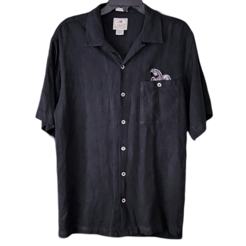 Luau Finest Silk‎ Men's Button-up Embroidered Black Silk Shirt Men's Medium